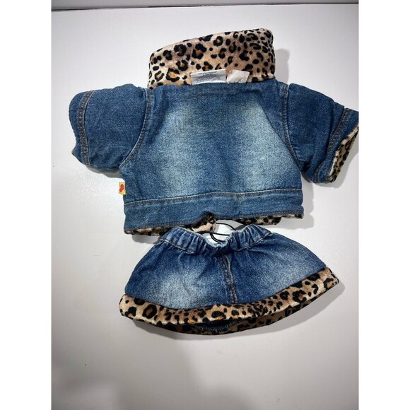Build A Bear Leopard Cheetah Reversible Denim Jean Jacket Skirt - Picture 2 of 4